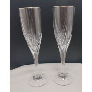 Set of 2 Lenox Debut Cut Crystal Platinum Rim 9" Champagne Flutes 9"X2" New